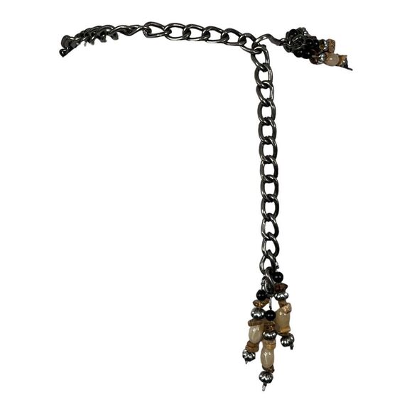 Beaded 4 Strand Chain Necklace Hook 27" Long Extend 11" Brown Tan Chip Round - Picture 7 of 9